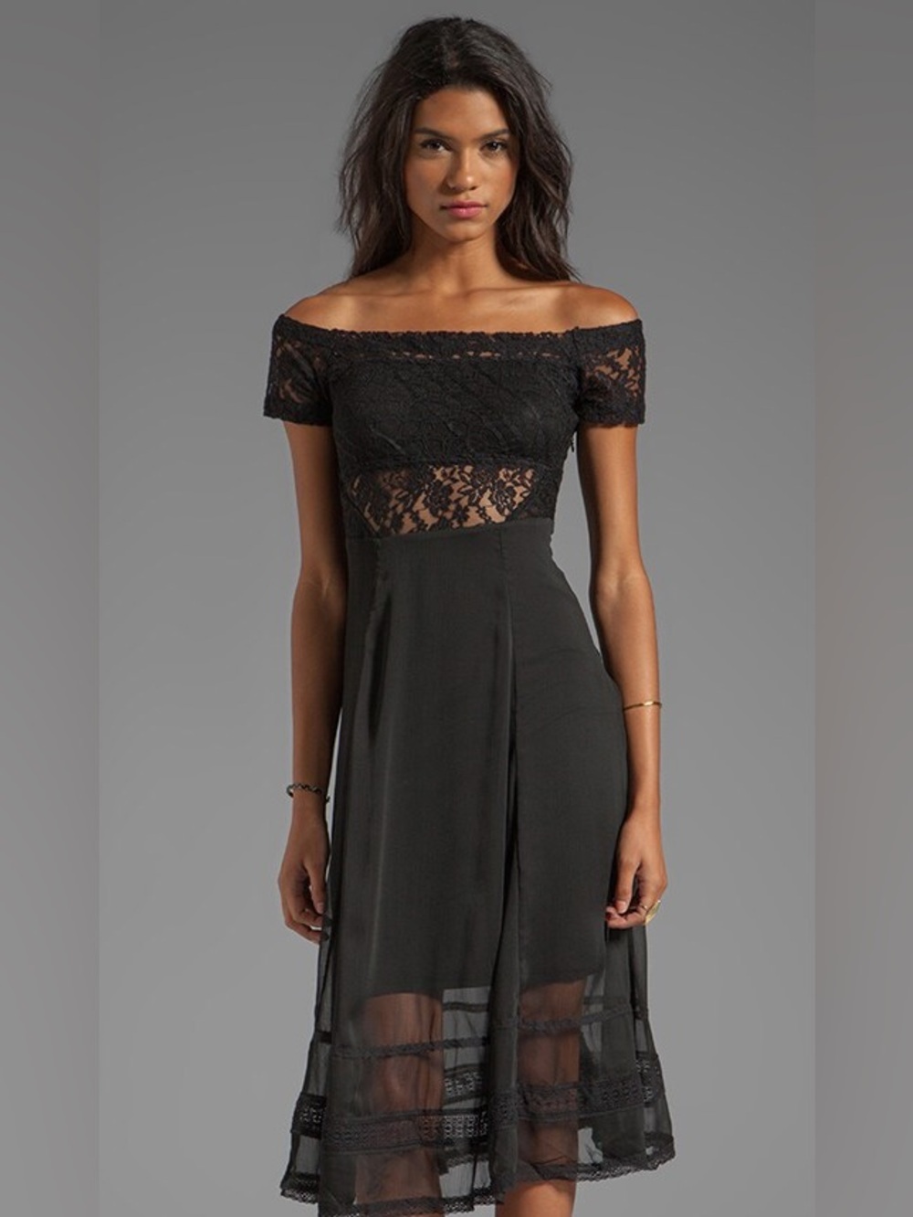 Free People Raven Women’s Dress Xs Black Lace Off the Shoulder